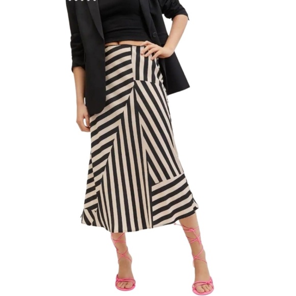 Mango Striped Midi Skirt Large - Picture 1 of 8